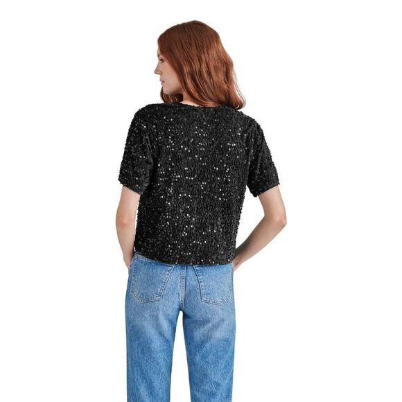 STEVE MADDEN Cressa Sequin Top in Black BO405317 NEW NWT Large L - Picture 6 of 12